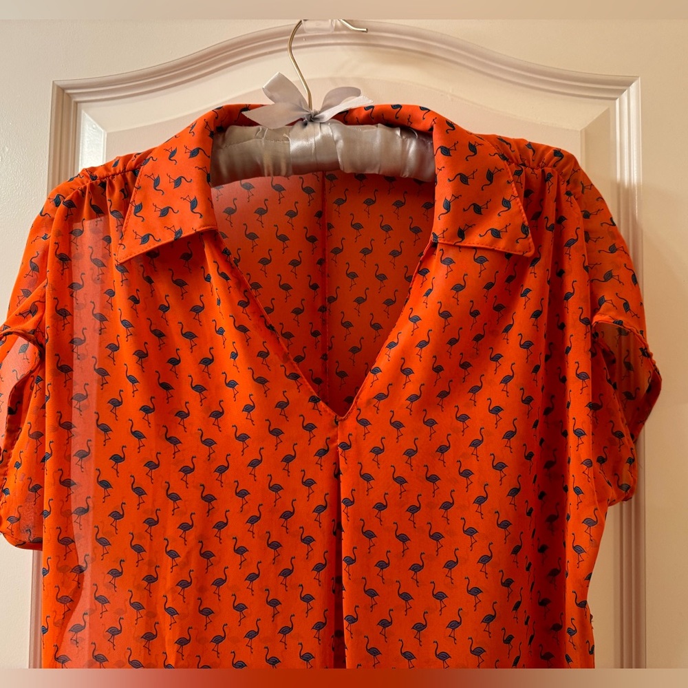 NWOT Women’s 🦩 Flamingo Print Summer Boutique Dress In Orange And Blue Size S - Picture 7 of 10